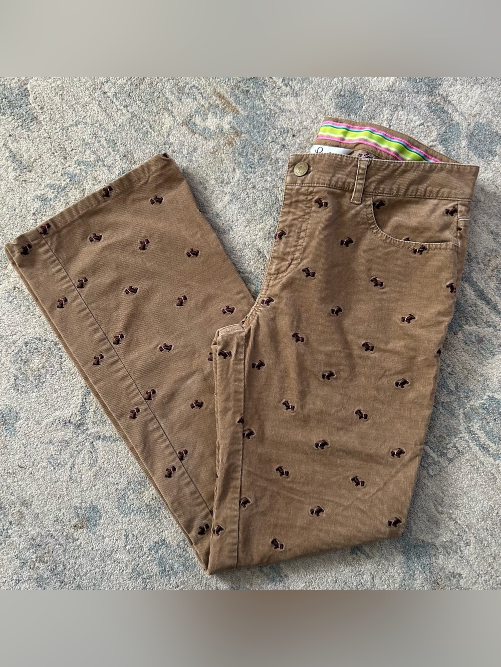 Lily Pulitzer Women’s Tan Corduroy Pants Scottie Dog Print - 4